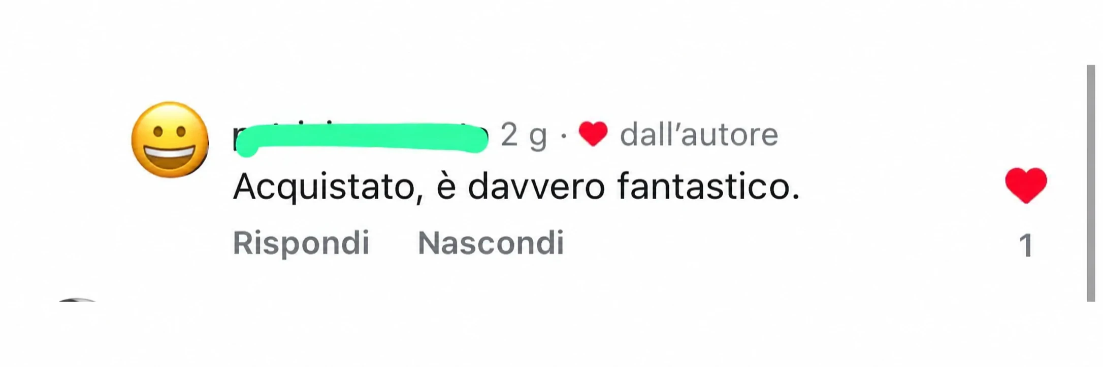 Commento di un cliente: Acquistato, è davvero fantastico